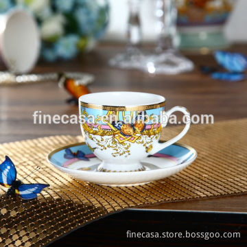Luxury Fine New Bone China 210CC Gold Rim Tea Cup and Saucer of Song of Joy
